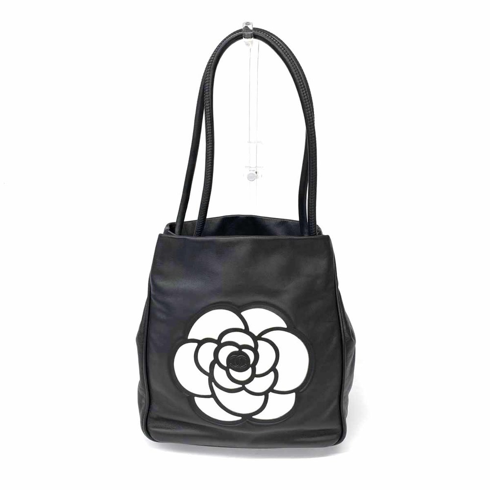 CHANEL Small Tote Bag Black Camellia Shoulder Bag